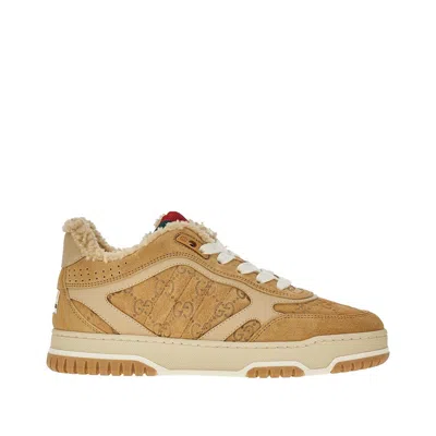 Gucci Suede Leather ' Re-web' Sneakers In Brown