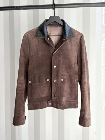 Pre-owned Gucci Suede Leather Jacket Tom Ford Era In Brown