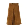 Gucci Suede Leather Midi Skirt With Horsebit Detail In Brown