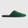 Gucci Suede Leather Sabot With Horsebit In Green