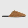 Gucci Men Brown Mule With Horsebit On The Front And All-over Gg Motif In Suede Man In Brown