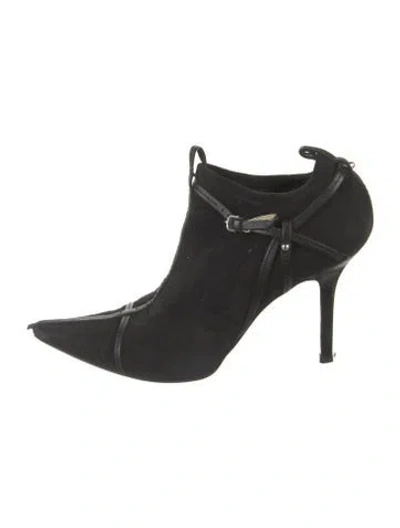 Pre-owned Gucci Suede Leather Trim Embellishment Mules In Black