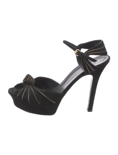 Pre-owned Gucci Suede Leather Trim Embellishment Sandals In Black