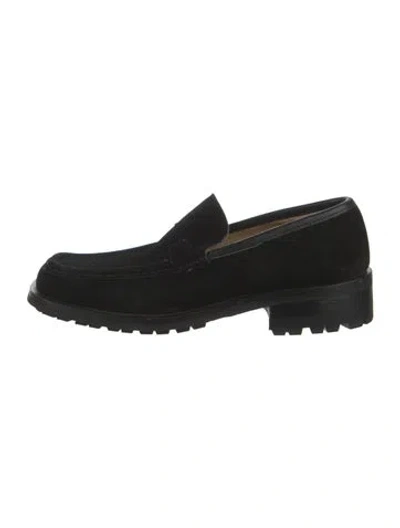 Pre-owned Gucci Suede Loafers In Black