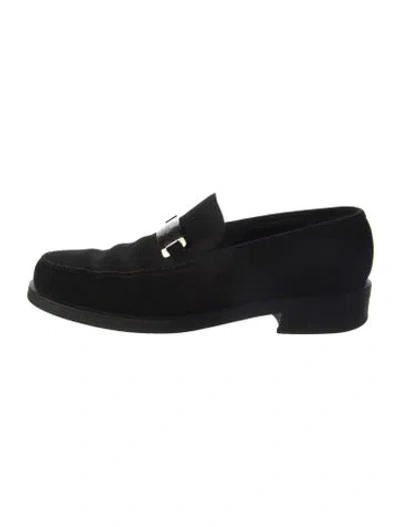 Pre-owned Gucci Suede Loafers In Black