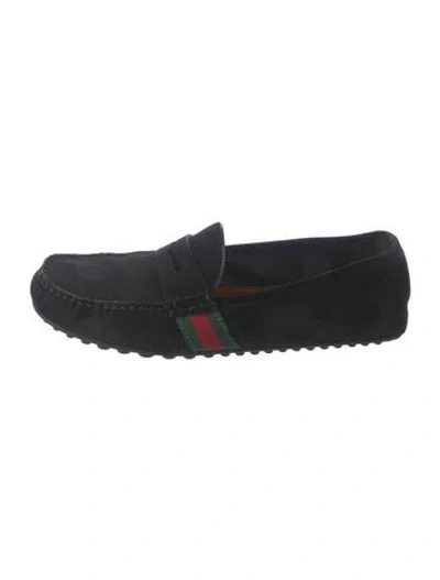 Pre-owned Gucci Suede Loafers In Black