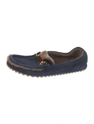 Pre-owned Gucci Suede Loafers In Blue