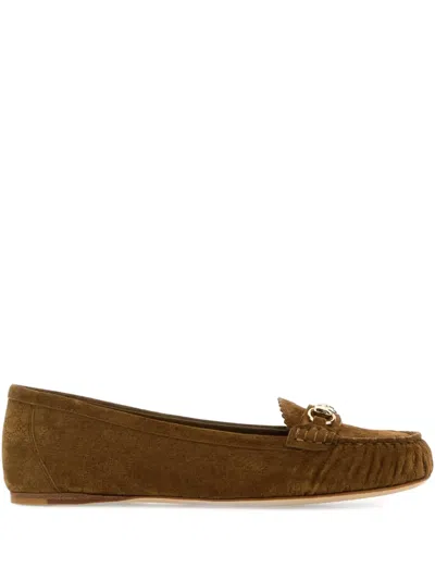Gucci Women Biscuit Suede Loafers In Brown