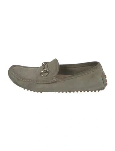Pre-owned Gucci Suede Loafers In Green