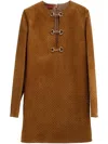 Gucci Brown Dress With Front Horsebit Details And All-over Gg Motif In Suede Woman In Brown