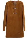 Gucci Brown Dress With Front Horsebit Details And All-over Gg Motif In Suede Woman In Brown