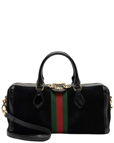 Pre-owned Gucci Suede Ophidia Medium Boston Bag (authentic Pre-loved)