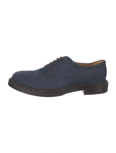 Pre-owned Gucci Suede Oxfords In Blue