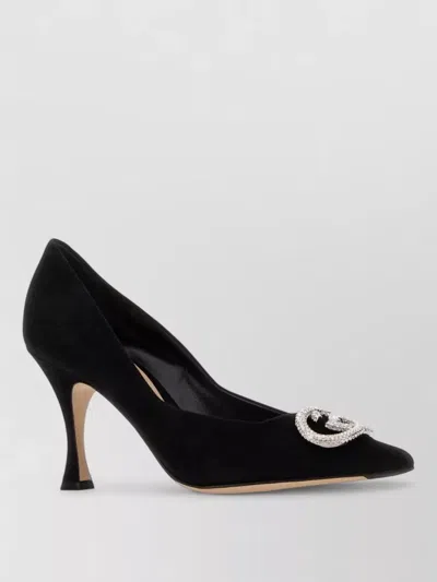 Gucci Suede Pumps Embellished Detail Pointed Toe In Black
