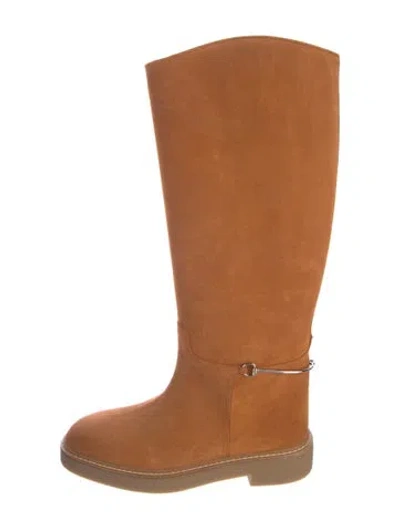 Pre-owned Gucci Suede Riding Boots W/ Tags In Brown
