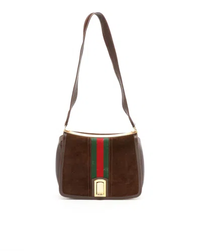 Gucci Suede Sherry Line Shoulder Bag In Brown
