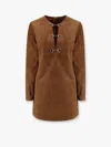 Gucci Brown Dress With Front Horsebit Details And All-over Gg Motif In Suede Woman In Brown