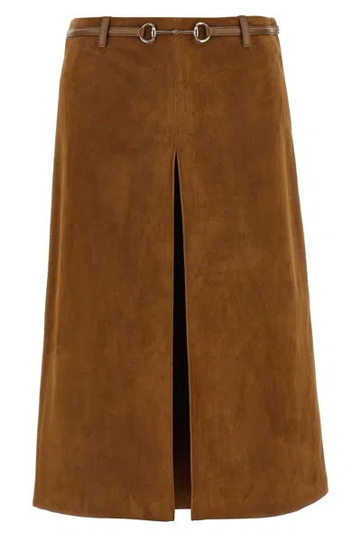 Gucci Suede Skirt Horsebit In Brown