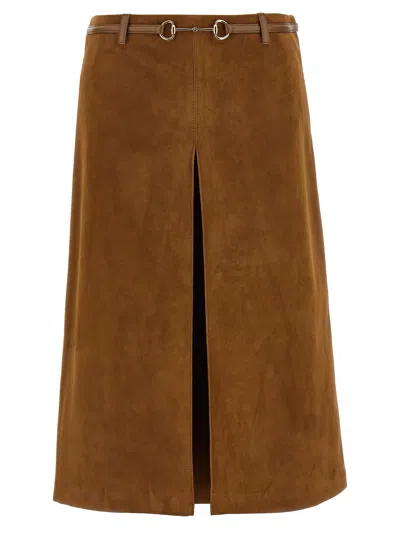 Gucci Suede Skirt Horsebit In Brown