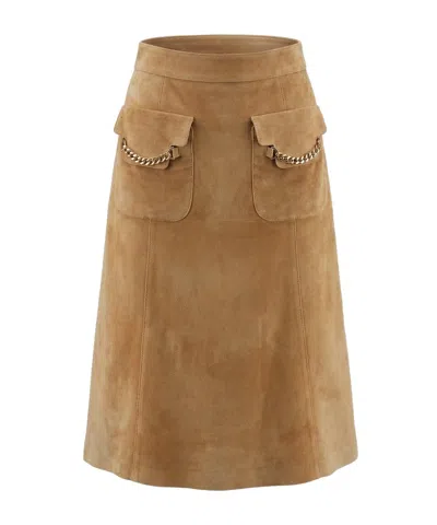 Gucci Suede Skirt With Chain Detail In Brown