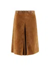 Gucci Women Suede Skirt With Horsebit Detail In Brown
