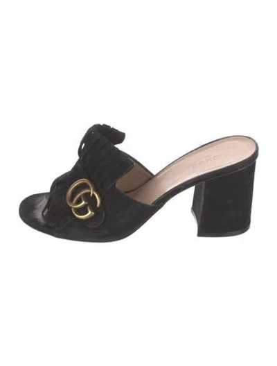Pre-owned Gucci Suede Slides In Black