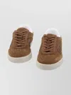 Gucci Suede Sneakers With Rounded Toe And Rubber Sole In Brown