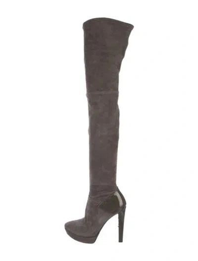 Pre-owned Gucci Suede Sock Boots In Gray