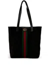 Gucci Suede Stripe Tote Bag In Black