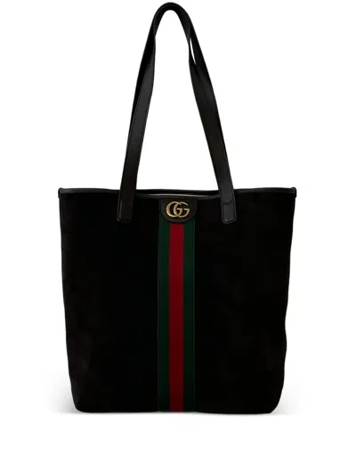 Gucci Suede Stripe Tote Bag In Black