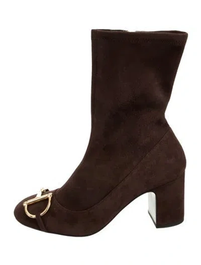 Pre-owned Gucci Suede Studded Accents Boots W/ Tags In Brown