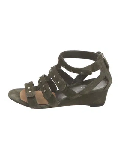 Pre-owned Gucci Suede Studded Accents Gladiator Sandals In Green