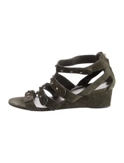 Pre-owned Gucci Suede Studded Accents Gladiator Sandals In Green
