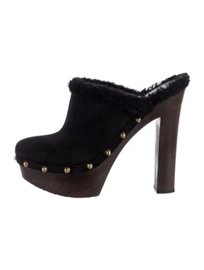 Pre-owned Gucci Suede Studded Accents Mules In Black