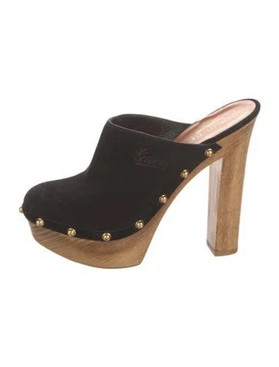 Pre-owned Gucci Suede Studded Accents Mules In Black