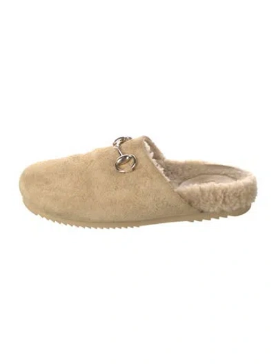 Pre-owned Gucci Suede Studded Accents Mules In Neutral