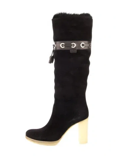 Pre-owned Gucci Suede Tassel Accents Boots In Black