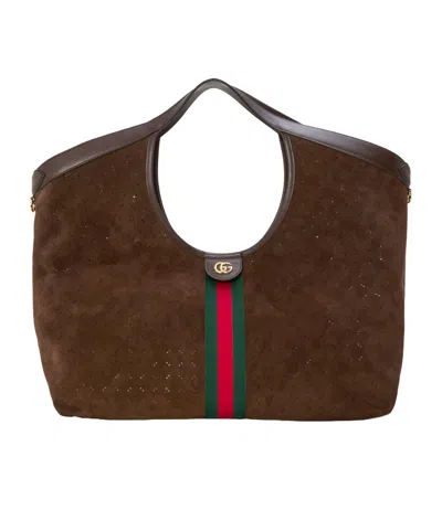 Gucci Suede Tote Bag In Brown