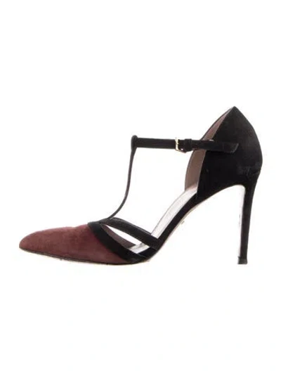 Pre-owned Gucci Suede T-strap Pumps In Black
