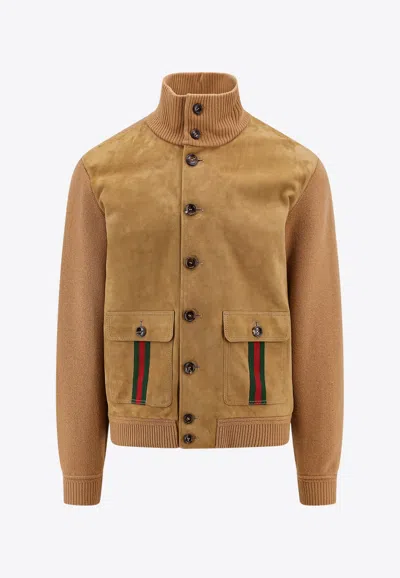 Gucci Wed Suede Bomber Jacket In Beige
