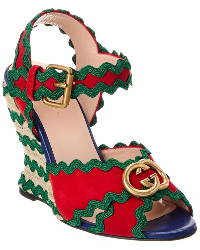 Gucci Dnu  Suede Wedge Sandal In Red