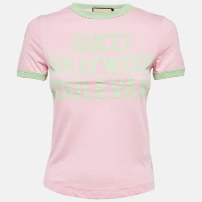 Pre-owned Gucci Sugar Pink Printed Cotton Knit T-shirt Xxs