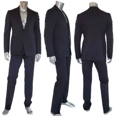 Pre-owned Gucci Suit Mens Jacket Pants Dk Navy Wool Signoria Logo Lining Sz 48 / Medium In Blue