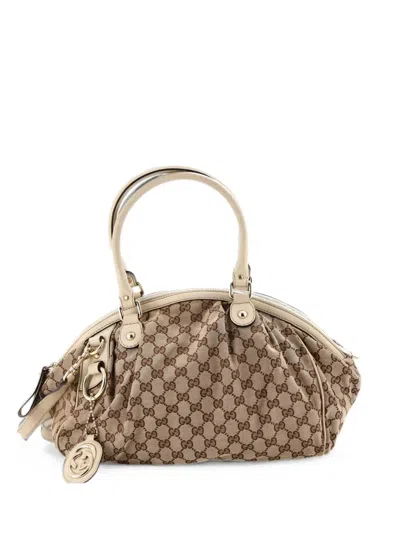 Pre-owned Gucci Sukey Boston Bag Gg Canvas Satchel In Brown