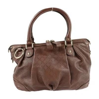 Pre-owned Gucci Sukey Brown Leather Handbag Shoulder Bag ()