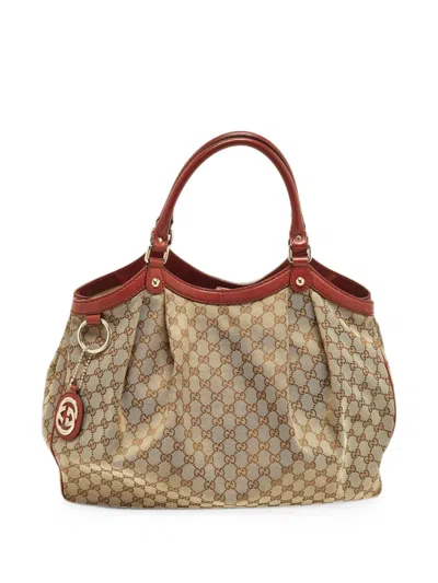 Pre-owned Gucci Sukey Gg Canvas Tote Bag In Neutral
