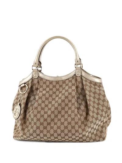 Pre-owned Gucci Sukey Gg Canvas With Leather Large Tote Bag In Brown