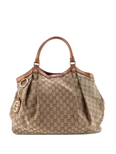 Pre-owned Gucci Sukey Gg Canvas With Leather Large Tote Bag In Brown