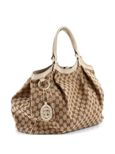 Pre-owned Gucci Sukey Gg Canvas With Leather Large Tote Bag In Brown
