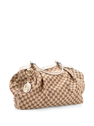 Pre-owned Gucci Sukey Gg Canvas With Leather Large Tote Bag In Brown